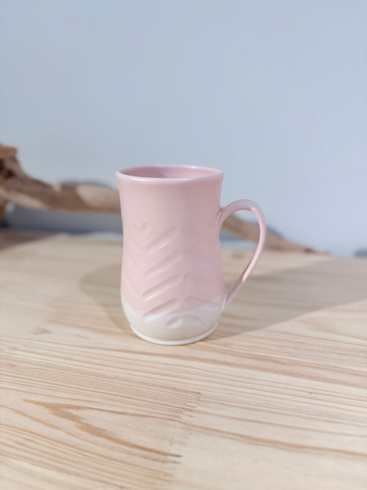 Carved Mug/ Light pink/ Monstera